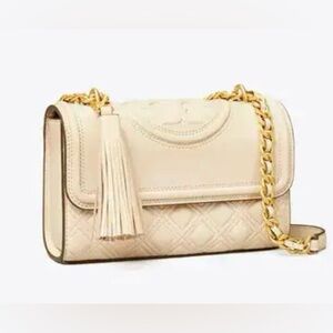 Small Fleming Convertible Leather Shoulder Bag- NEW CREAM